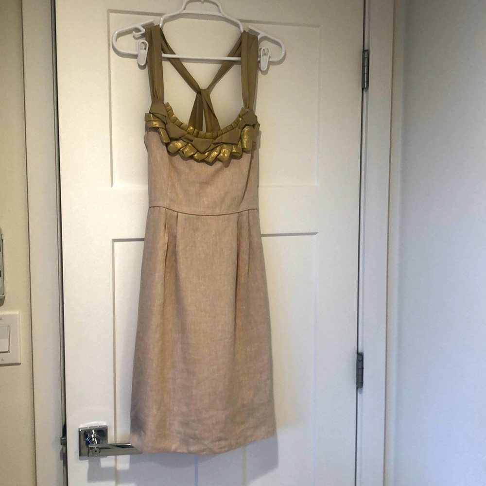 J Crew Linen Sundress Neutral with Metallic Embellishments & Pockets sz. 4